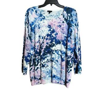 Talbots Cardigan Womens Large Multicolor Floral Abstract Button Stretch Sweater